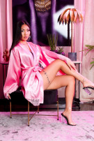 Sexy kimono met riem pink